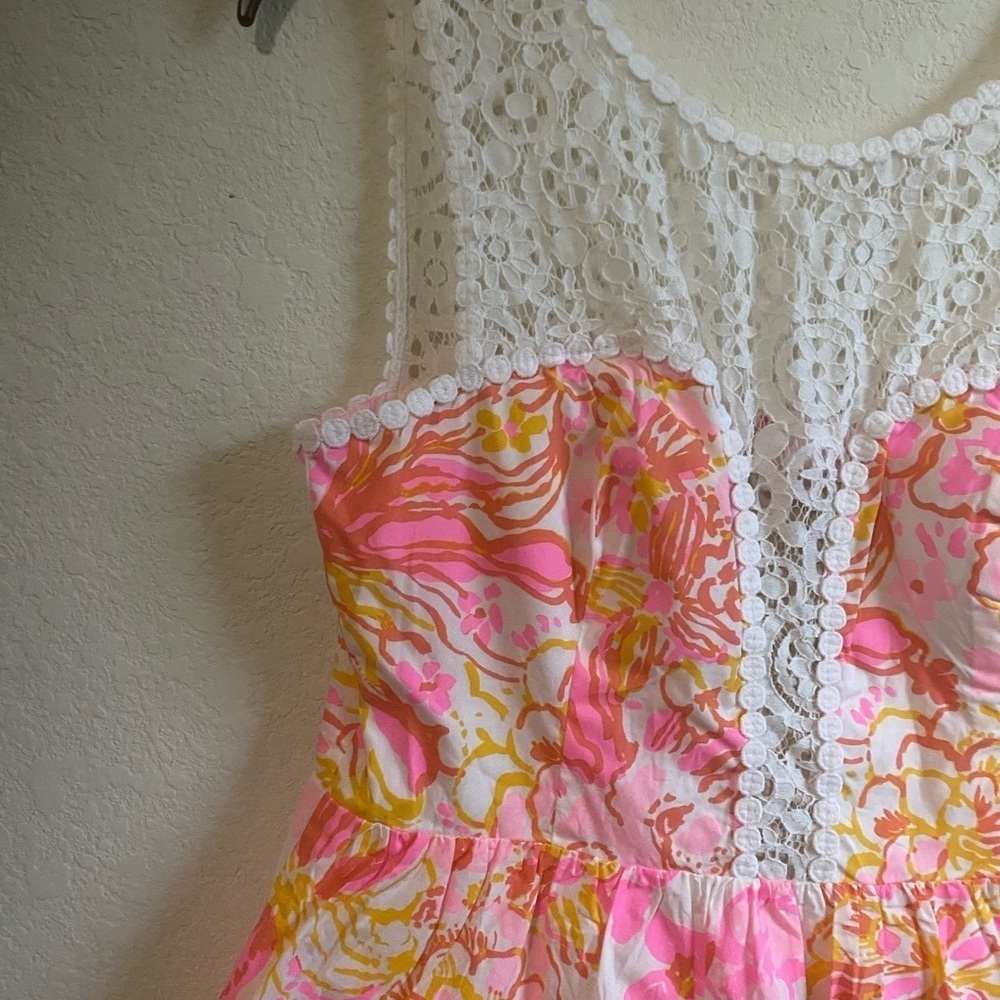 Lilly Pulitzer Reagan Happiness Pink Tropical Babydoll Fit Flare Dress Pockets 8 - Picture 10 of 15